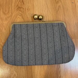 Black and White Chevron Clutch with Gold Kiss Lock Closure
